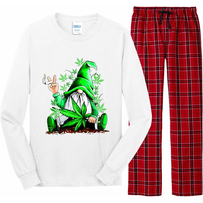 Funny Gnome Pot Leaf 420 Marijuana Weed Cannabis Smoking Long Sleeve Pajama Set