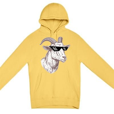 Funny GOAT Pixel Sunglasses Meme Premium Pullover Hoodie