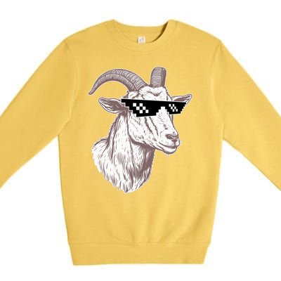 Funny GOAT Pixel Sunglasses Meme Premium Crewneck Sweatshirt