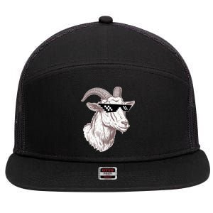 Funny GOAT Pixel Sunglasses Meme 7 Panel Mesh Trucker Snapback Hat