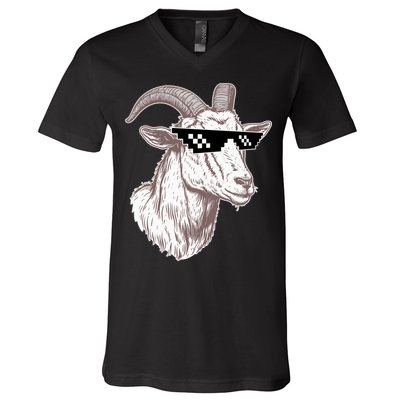 Funny GOAT Pixel Sunglasses Meme V-Neck T-Shirt