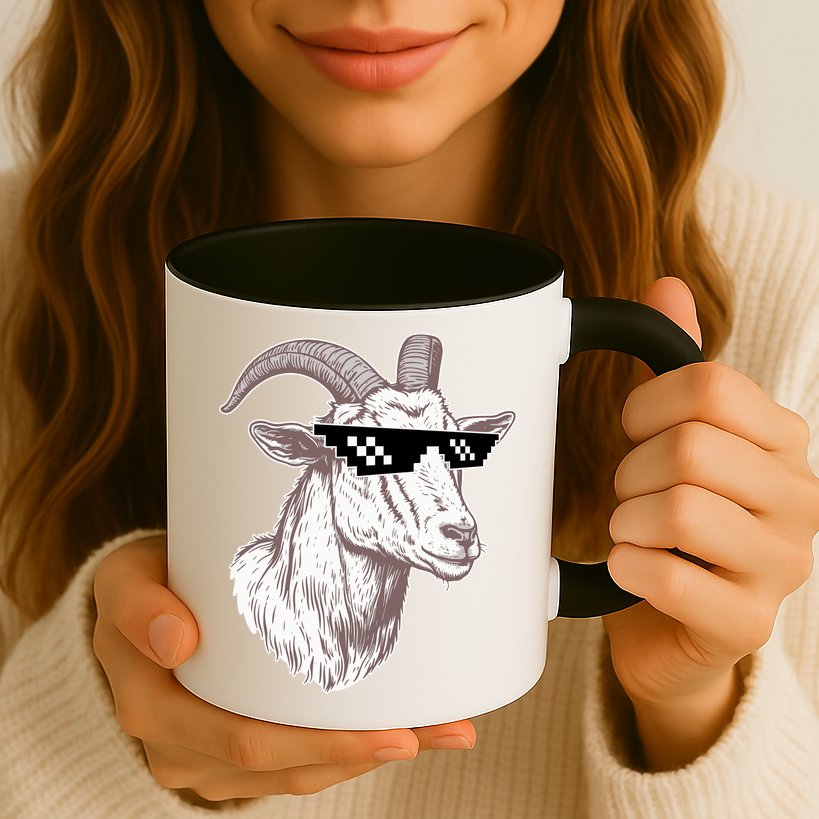 Funny GOAT Pixel Sunglasses Meme Mug