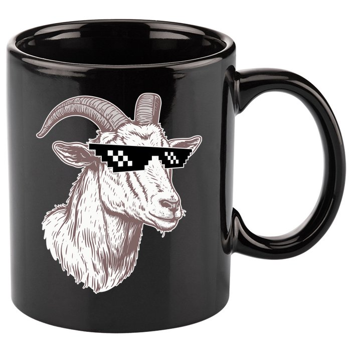 Funny GOAT Pixel Sunglasses Meme 11oz C Handle Ceramic Mug