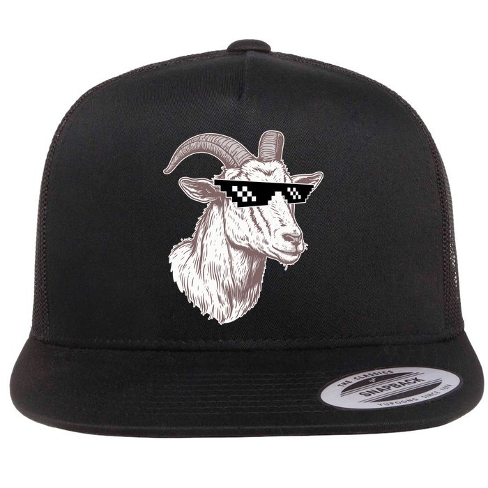 Funny GOAT Pixel Sunglasses Meme Flatbill Hat
