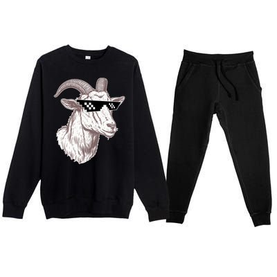 Funny GOAT Pixel Sunglasses Meme Premium Crewneck Sweatsuit Set