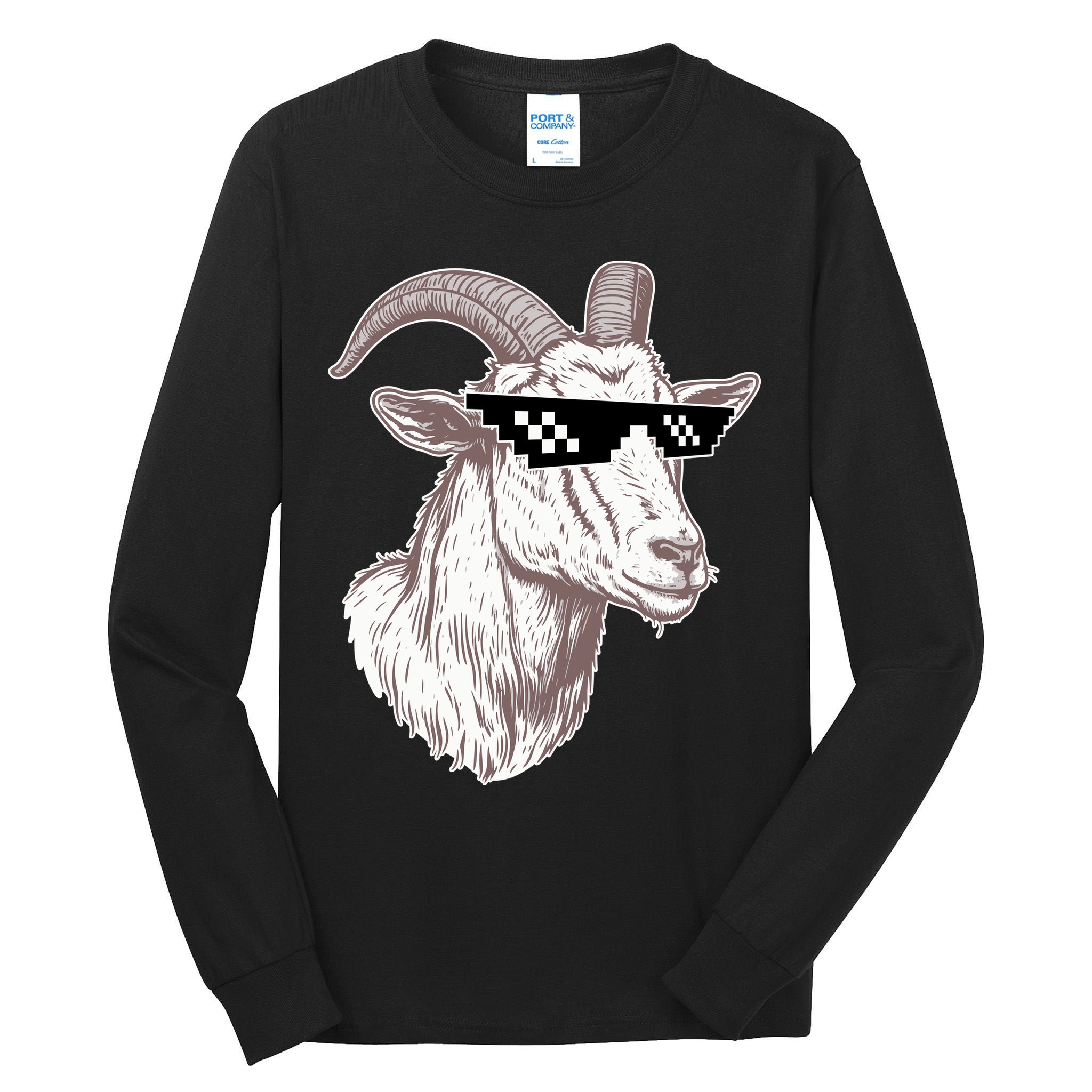 Funny GOAT Pixel Sunglasses Meme Tall Long Sleeve T-Shirt
