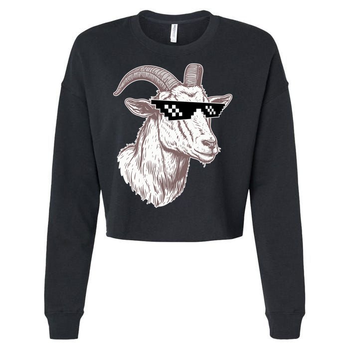 Funny GOAT Pixel Sunglasses Meme Cropped Pullover Crew