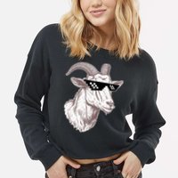 Funny GOAT Pixel Sunglasses Meme Cropped Pullover Crew