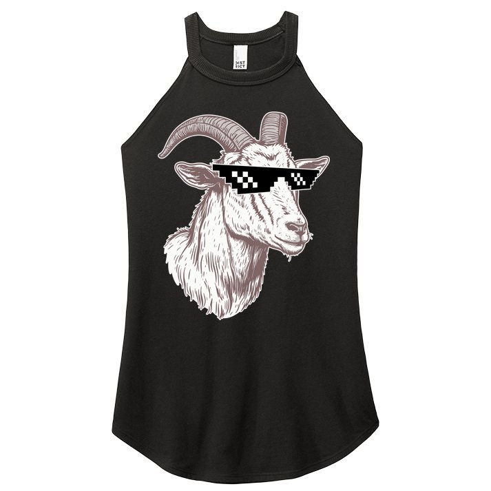 Funny GOAT Pixel Sunglasses Meme Women's Perfect Tri Rocker Tank