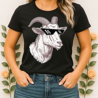 Funny GOAT Pixel Sunglasses Meme Womens T-Shirt