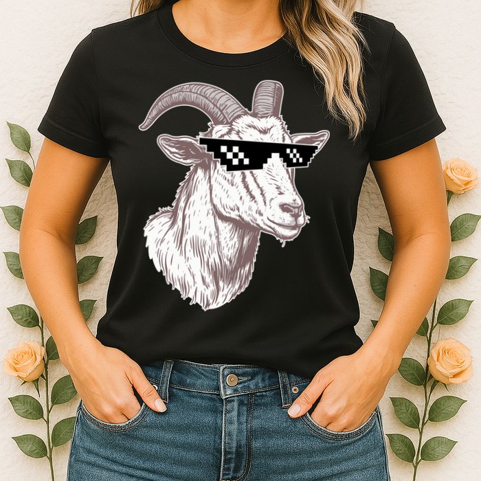 Funny GOAT Pixel Sunglasses Meme Womens T-Shirt
