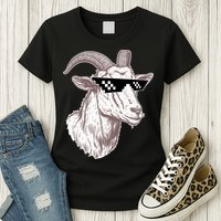 Funny GOAT Pixel Sunglasses Meme Womens T-Shirt