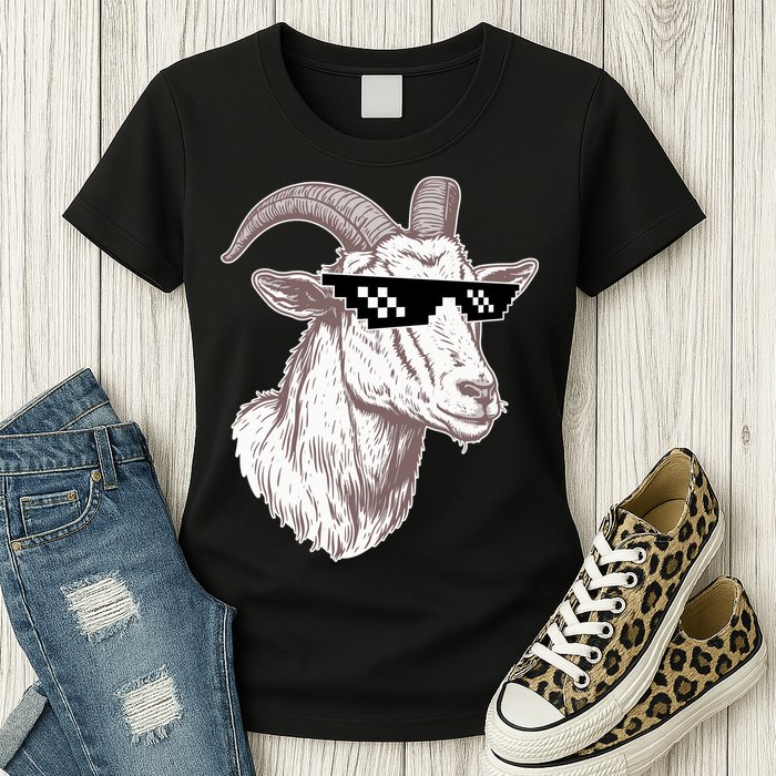 Funny GOAT Pixel Sunglasses Meme Womens T-Shirt
