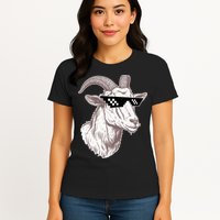 Funny GOAT Pixel Sunglasses Meme Womens T-Shirt