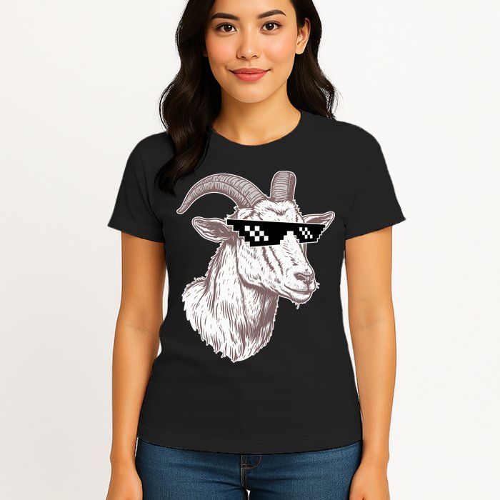 Funny GOAT Pixel Sunglasses Meme Womens T-Shirt