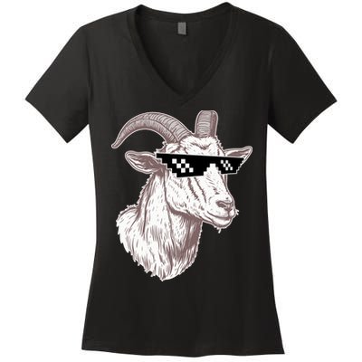 Funny GOAT Pixel Sunglasses Meme Women's V-Neck T-Shirt