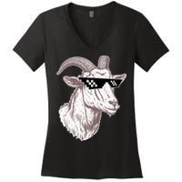 Funny GOAT Pixel Sunglasses Meme Women's V-Neck T-Shirt