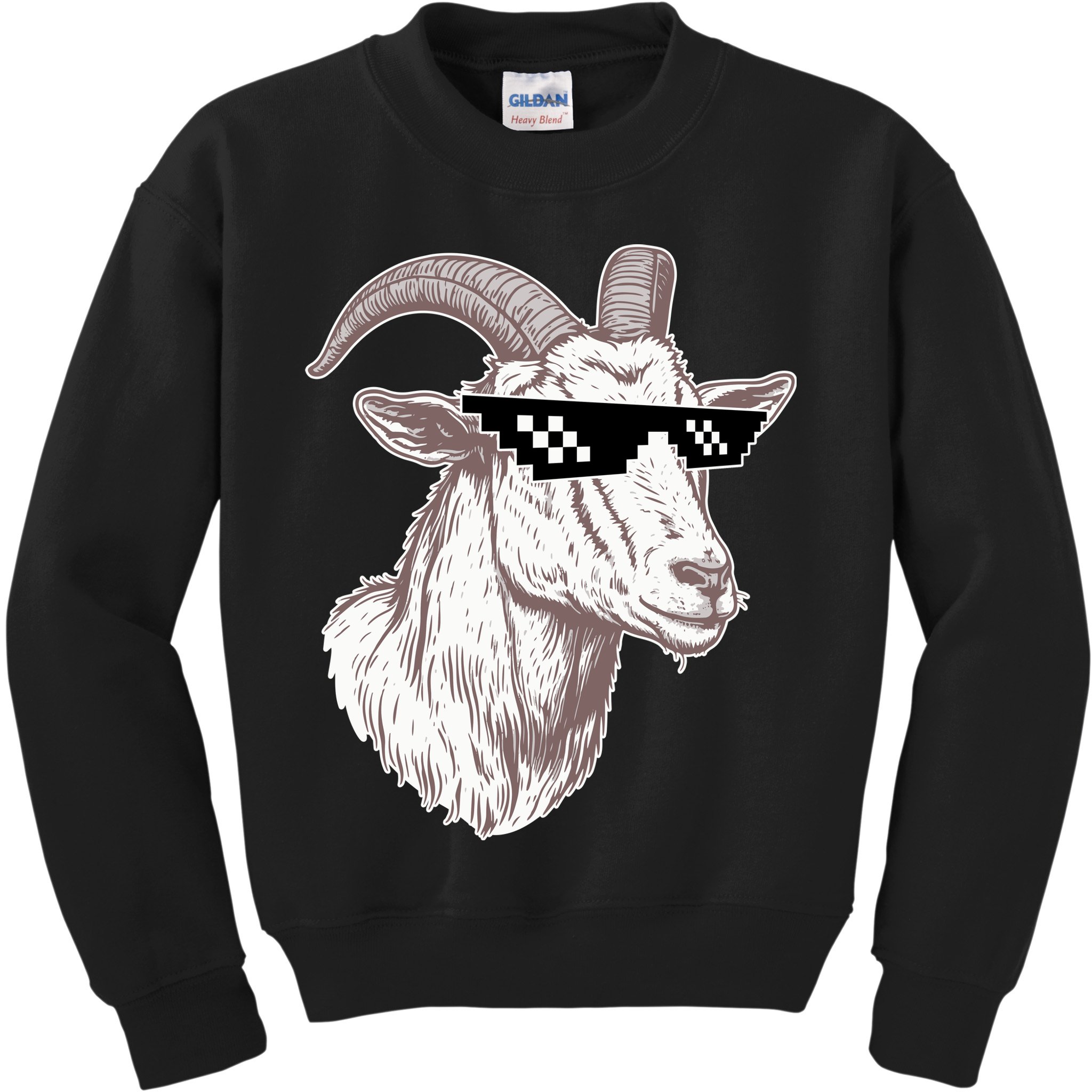 Funny GOAT Pixel Sunglasses Meme Kids Sweatshirt