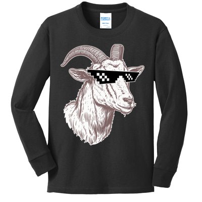 Funny GOAT Pixel Sunglasses Meme Kids Long Sleeve Shirt