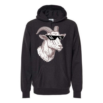 Funny GOAT Pixel Sunglasses Meme Premium Hoodie