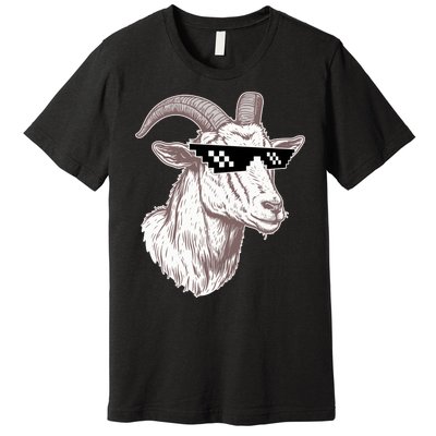 Funny GOAT Pixel Sunglasses Meme Premium T-Shirt