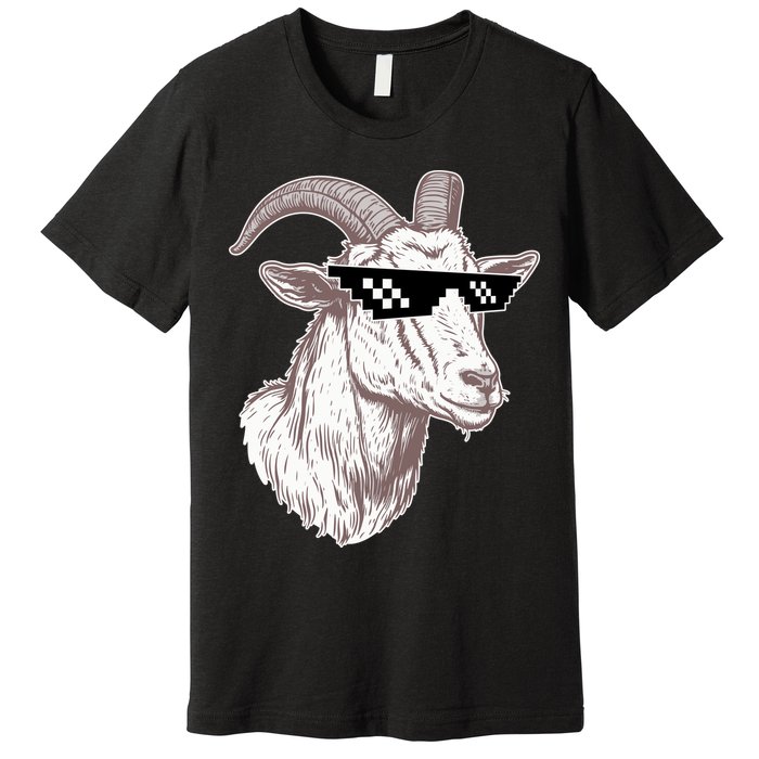 Funny GOAT Pixel Sunglasses Meme Premium T-Shirt
