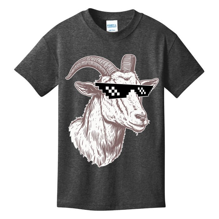 Funny GOAT Pixel Sunglasses Meme Kids T-Shirt
