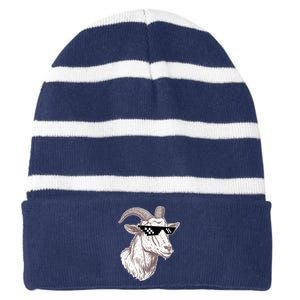 Funny GOAT Pixel Sunglasses Meme Striped Beanie with Solid Band