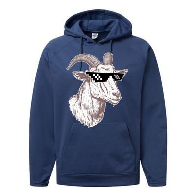 Funny GOAT Pixel Sunglasses Meme Performance Fleece Hoodie