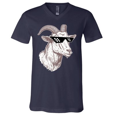 Funny GOAT Pixel Sunglasses Meme V-Neck T-Shirt