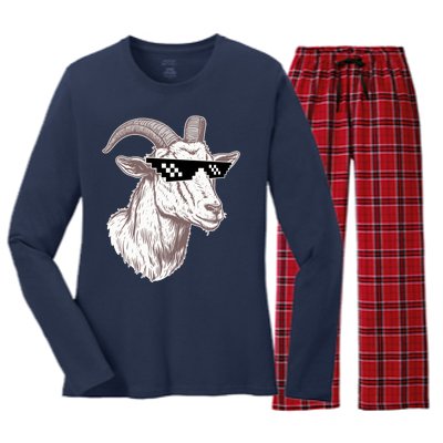 Funny GOAT Pixel Sunglasses Meme Women's Long Sleeve Flannel Pajama Set 