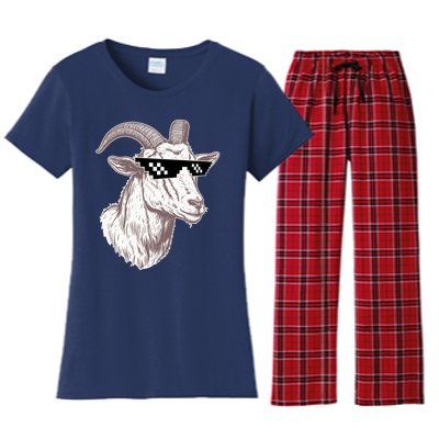 Funny GOAT Pixel Sunglasses Meme Women's Flannel Pajama Set