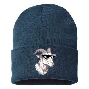 Funny GOAT Pixel Sunglasses Meme Sustainable Knit Beanie