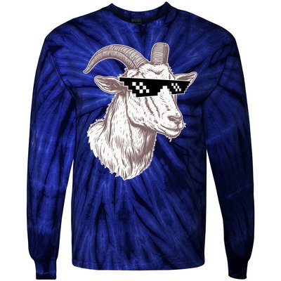 Funny GOAT Pixel Sunglasses Meme Tie-Dye Long Sleeve Shirt