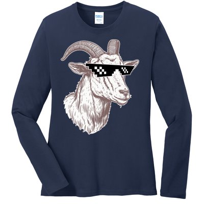 Funny GOAT Pixel Sunglasses Meme Ladies Long Sleeve Shirt