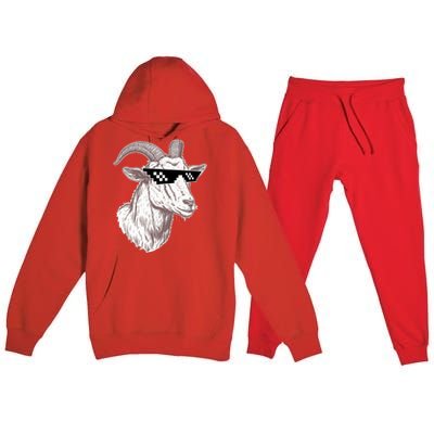 Funny GOAT Pixel Sunglasses Meme Premium Hooded Sweatsuit Set