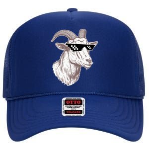 Funny GOAT Pixel Sunglasses Meme High Crown Mesh Back Trucker Hat