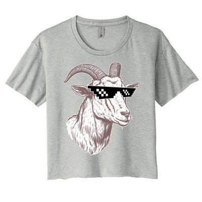 Funny GOAT Pixel Sunglasses Meme Women's Crop Top Tee