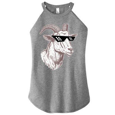 Funny GOAT Pixel Sunglasses Meme Women’s Perfect Tri Rocker Tank