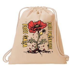 Free Gaza Palestine Stand With Palestine Flower Drawstring Bag