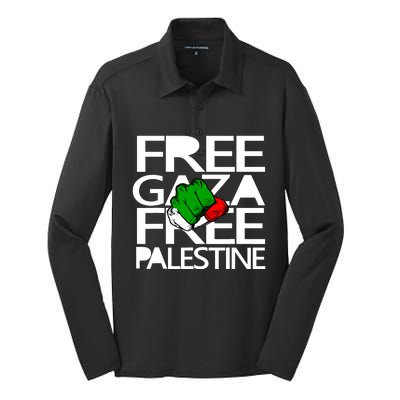 Free Gaza Palestine Flag Silk Touch Performance Long Sleeve Polo