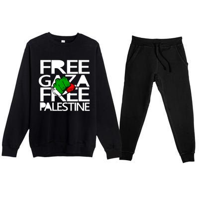 Free Gaza Palestine Flag Premium Crewneck Sweatsuit Set