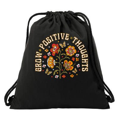 Floral Grow Positive Thoughts Boho Peace Flowers Gardeners Drawstring Bag