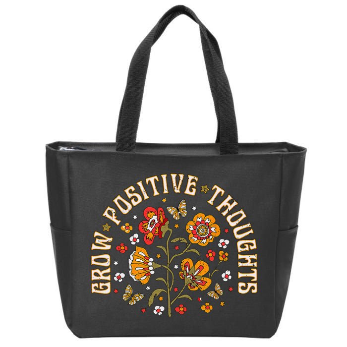 Floral Grow Positive Thoughts Boho Peace Flowers Gardeners Zip Tote Bag