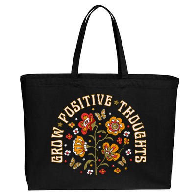 Floral Grow Positive Thoughts Boho Peace Flowers Gardeners Cotton Canvas Jumbo Tote