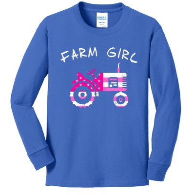 Farm Girl Pink Vintage Tractor Cool Gift Womens Gift Kids Long Sleeve Shirt