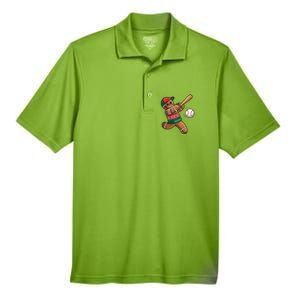 Funny Gingerbread Playing Baseball Christmas Lights Xmas Pjs Men's Origin Performance Pique Polo