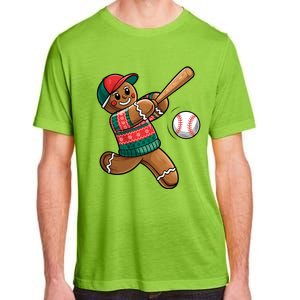 Funny Gingerbread Playing Baseball Christmas Lights Xmas Pjs Adult ChromaSoft Performance T-Shirt