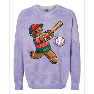 Funny Gingerbread Playing Baseball Christmas Lights Xmas Pjs Colorblast Crewneck Sweatshirt