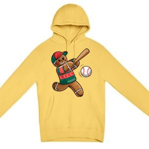 Funny Gingerbread Playing Baseball Christmas Lights Xmas Pjs Premium Pullover Hoodie